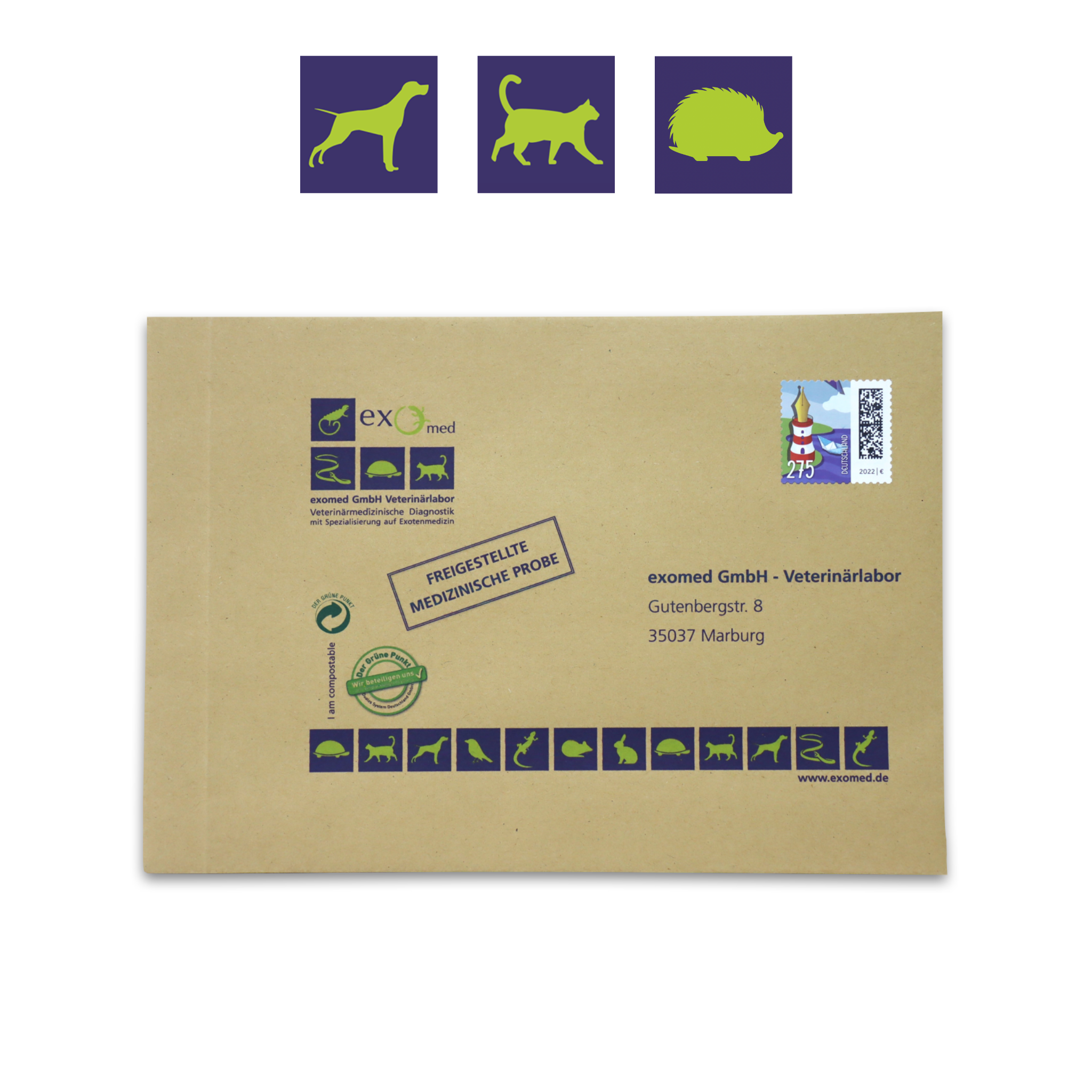 Einfache Kotuntersuchung beim Haustier von zu Hause aus mit exomed: Das Set enthält alles, was Sie für die Probenentnahme benötigen: Das notwendige Zubehör sowie eine ausführliche Anleitung, wie und wann eine Untersuchung gemacht werden sollte.
