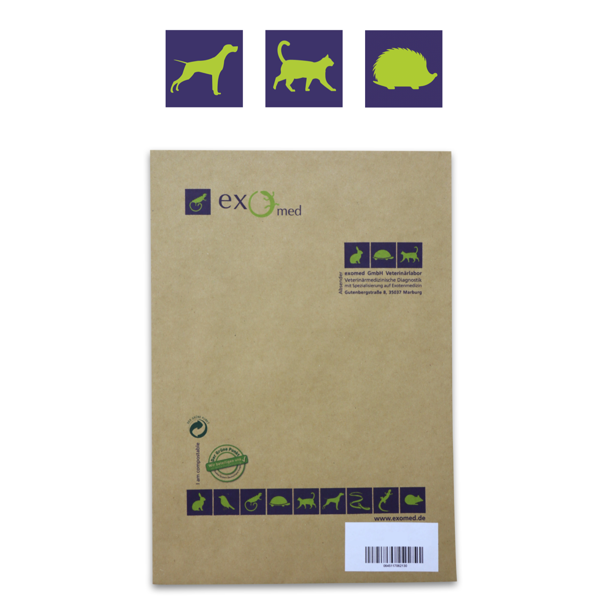 Einfache Kotuntersuchung beim Haustier von zu Hause aus mit exomed: Das Set enthält alles, was Sie für die Probenentnahme benötigen: Das notwendige Zubehör sowie eine ausführliche Anleitung, wie und wann eine Untersuchung gemacht werden sollte.