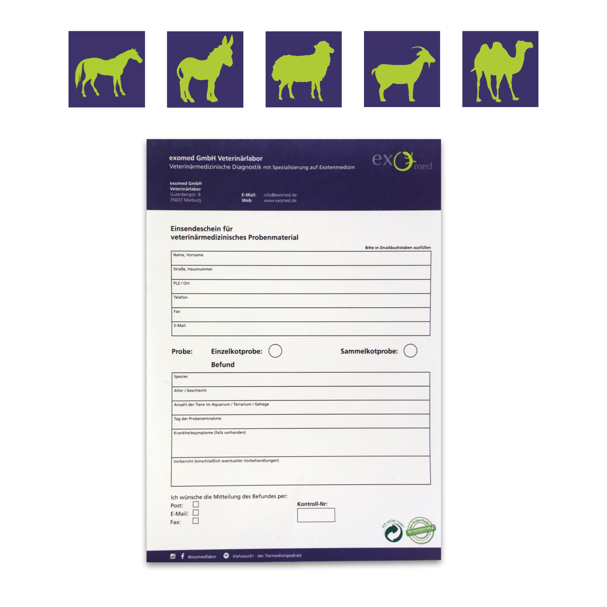 exomed Kotuntersuchung Testkit für Großtiere zur Nachweis von Parasiten, inkl. Probenschein für Tierarztuntersuchung