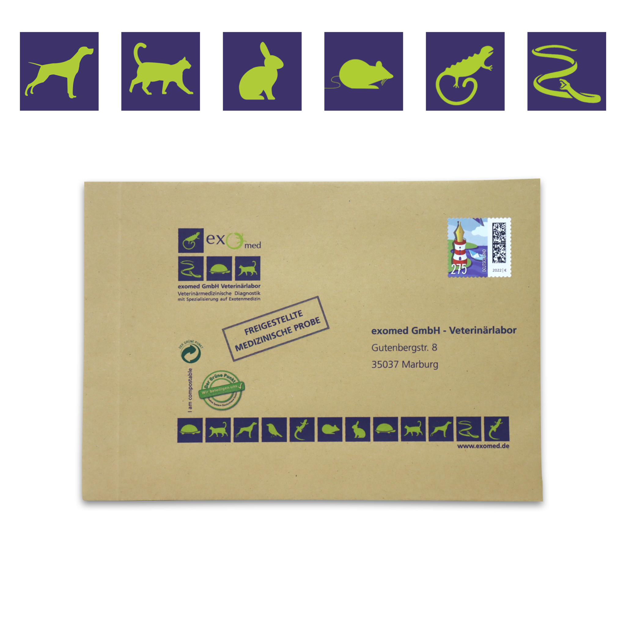 Einfache Kotuntersuchung beim Haustier von zu Hause aus mit exomed: Das Set enthält alles, was Sie für die Probenentnahme benötigen: Das notwendige Zubehör sowie eine ausführliche Anleitung, wie und wann eine Untersuchung gemacht werden sollte.
