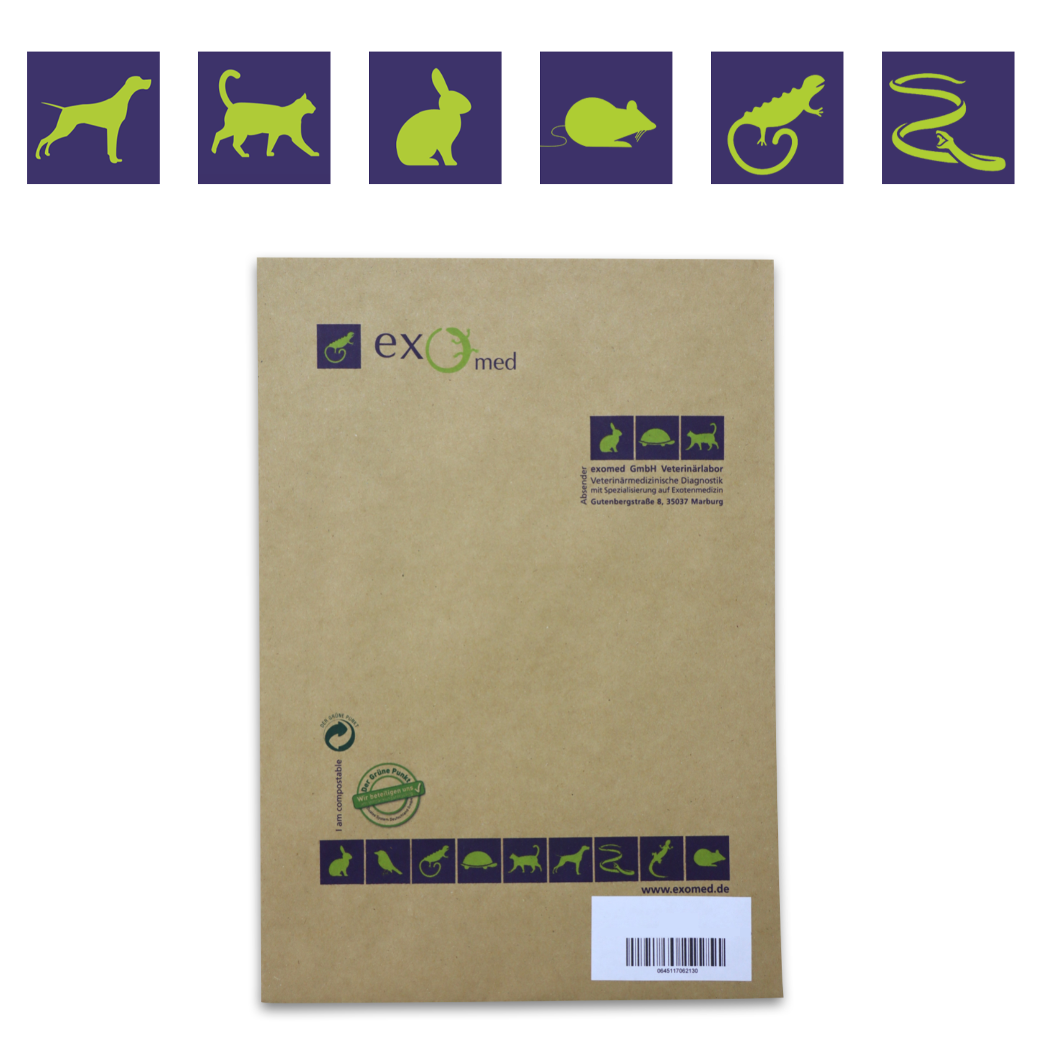 Einfache Kotuntersuchung beim Haustier von zu Hause aus mit exomed: Das Set enthält alles, was Sie für die Probenentnahme benötigen: Das notwendige Zubehör sowie eine ausführliche Anleitung, wie und wann eine Untersuchung gemacht werden sollte.