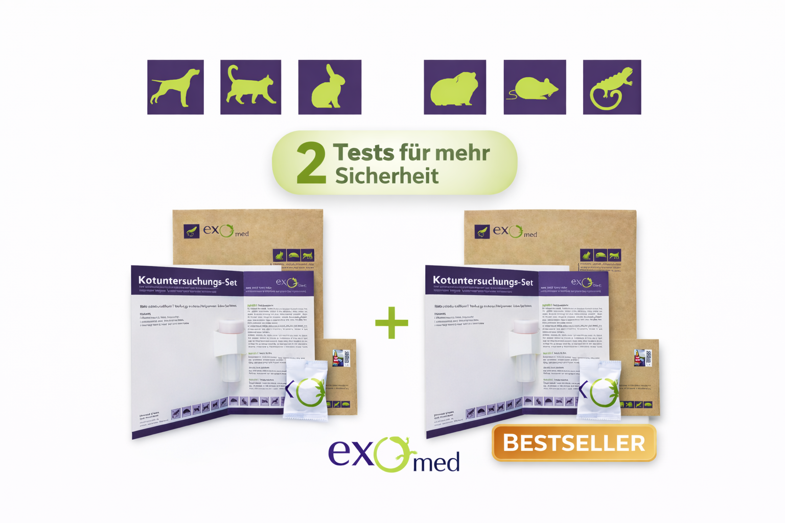 Exomed Haustier-Kotuntersuchung Testkit mit 2 Tests, sicher und zuverlässig für die Gesundheit Ihres Tieres.